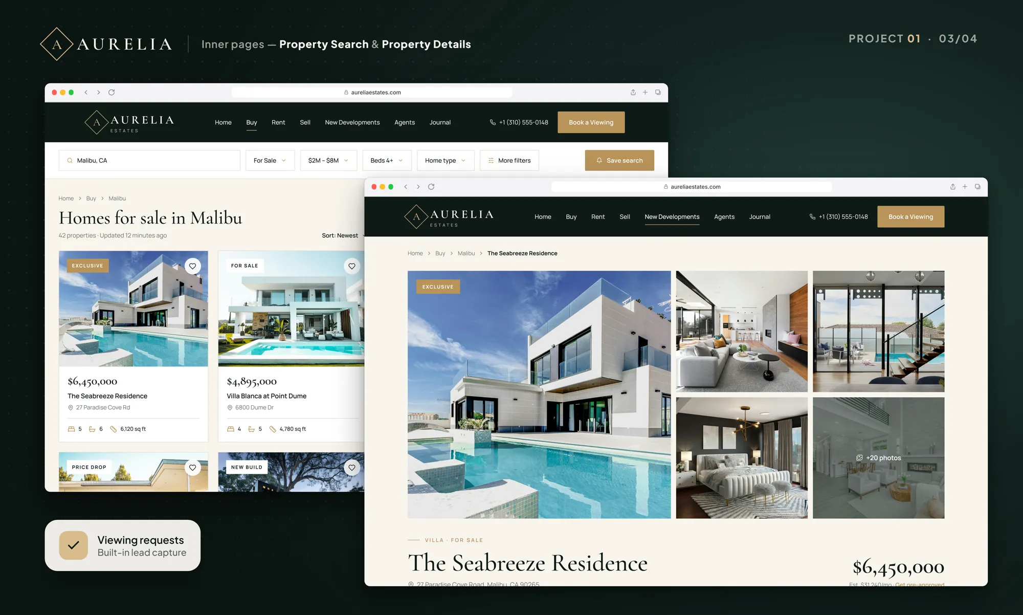 Aurelia Estates concept inner page designs