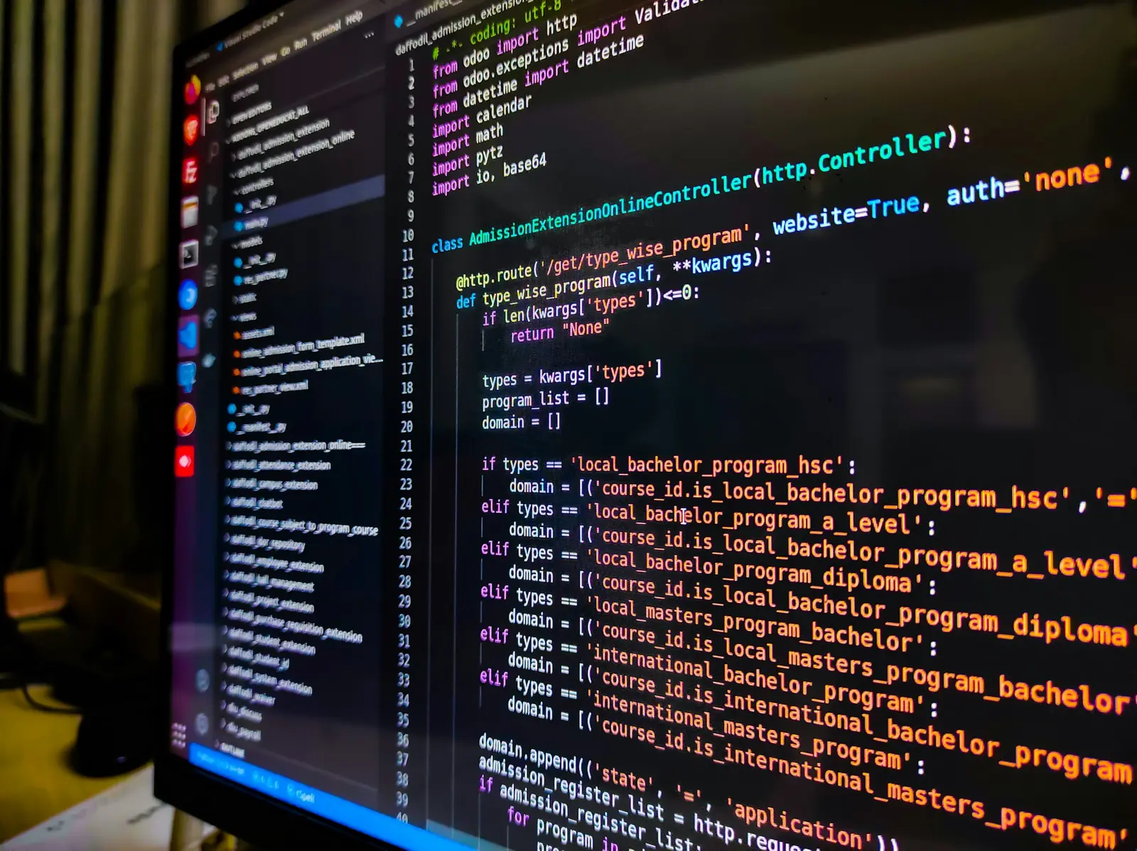 Code on a monitor