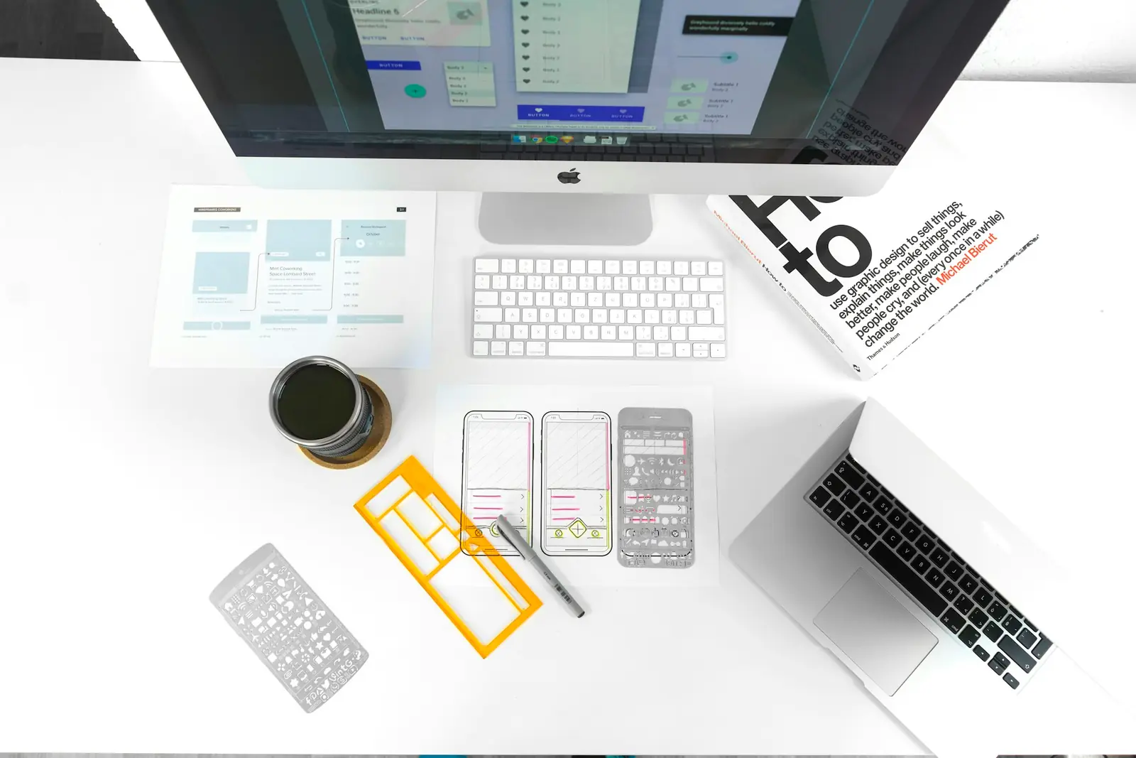 A designer’s desk seen from above