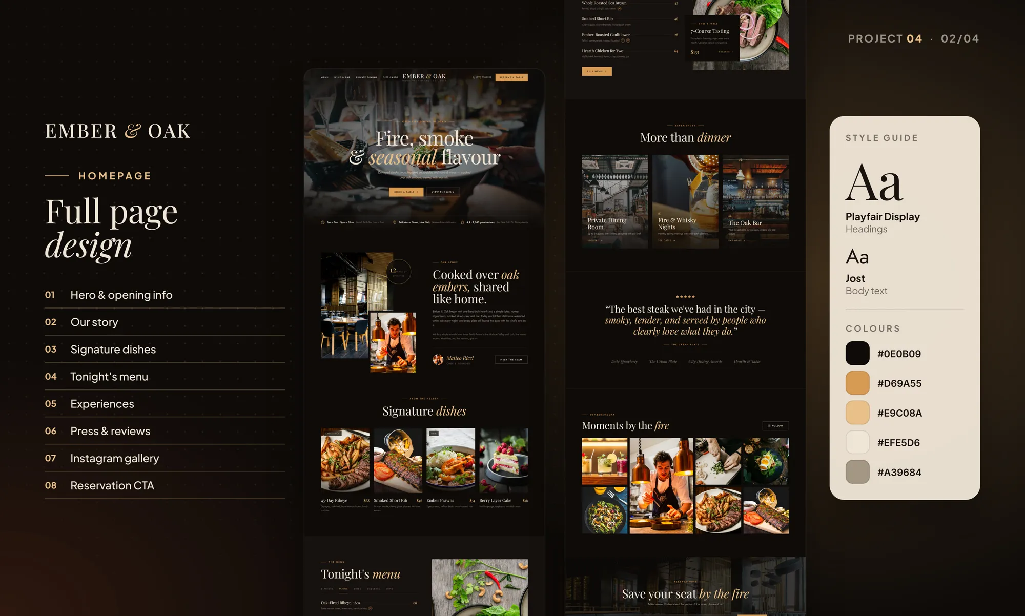 Ember & Oak concept full homepage design with style guide
