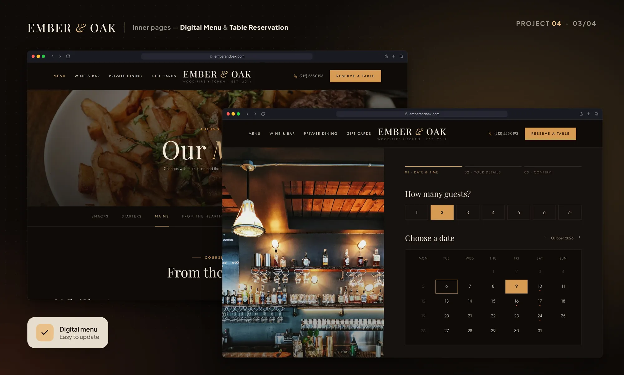 Ember & Oak concept inner page designs